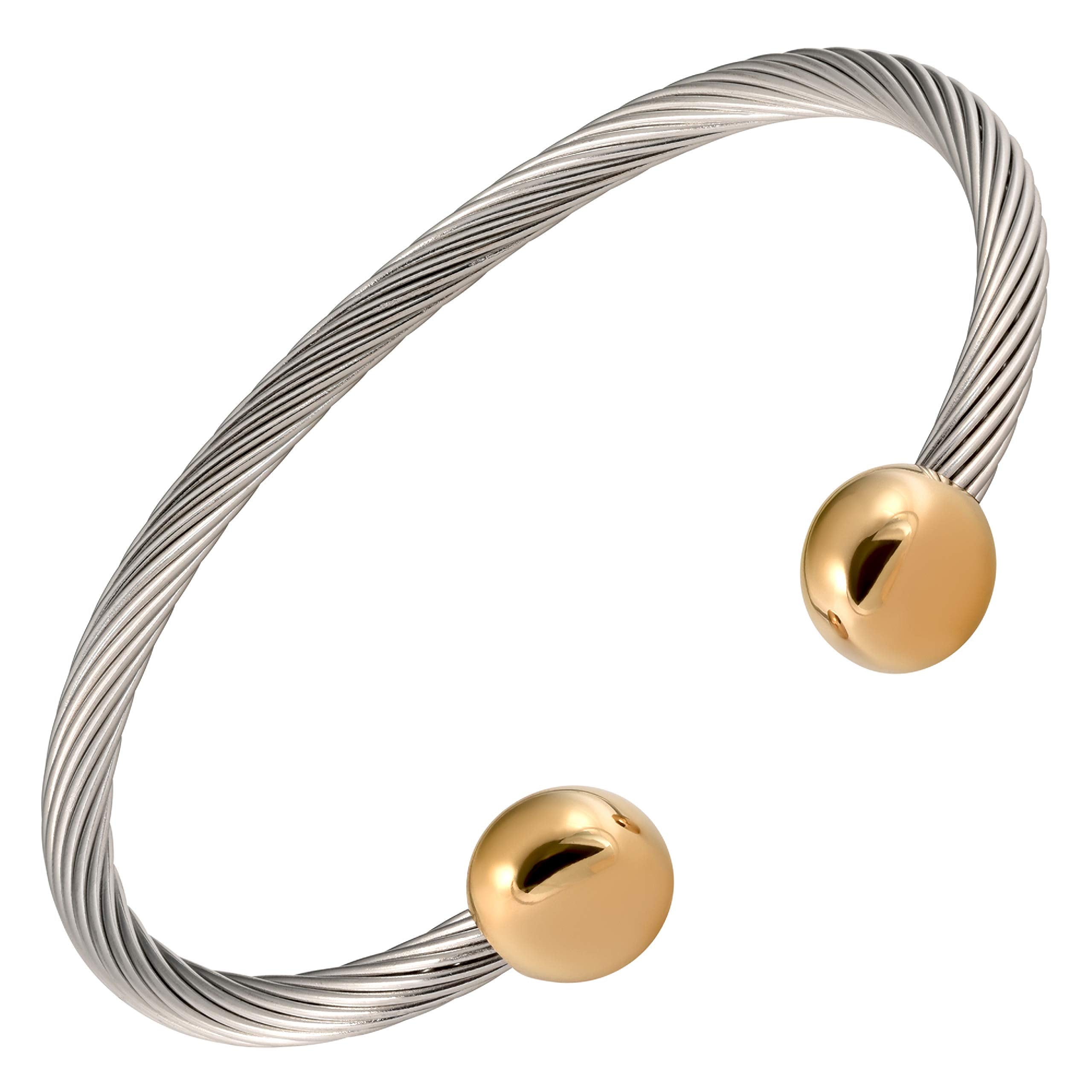 MAGNETJEWELRYSTORE 2-Tone Stainless Steel Magnetic Bracelet High Power Magnets, For Men and Women, Adjustable Bangle