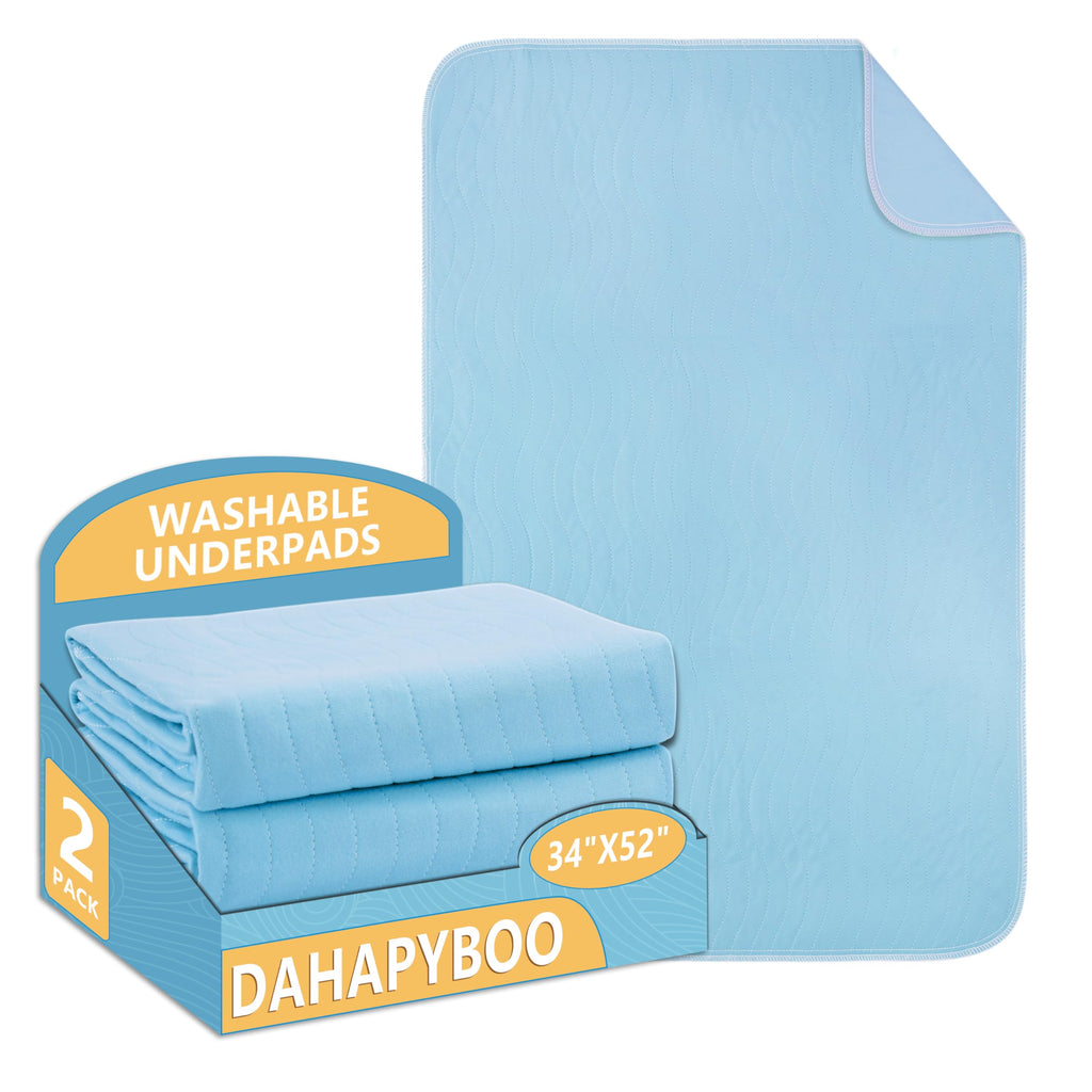 DAHAPYBOO Washable Underpads, 34x52 2 Pack Incontinence Pads, Heavy Absorbency Reusable Pads for Elderly, Kids, Adults and Pet