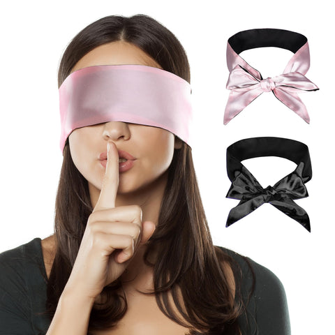 FRESHME 2pcs Satin Blind Eye Sleeping Mask - Valentine's Day Gift Silk Adjustable Satin Blindfold Soft Eye Covers for Travel Nap