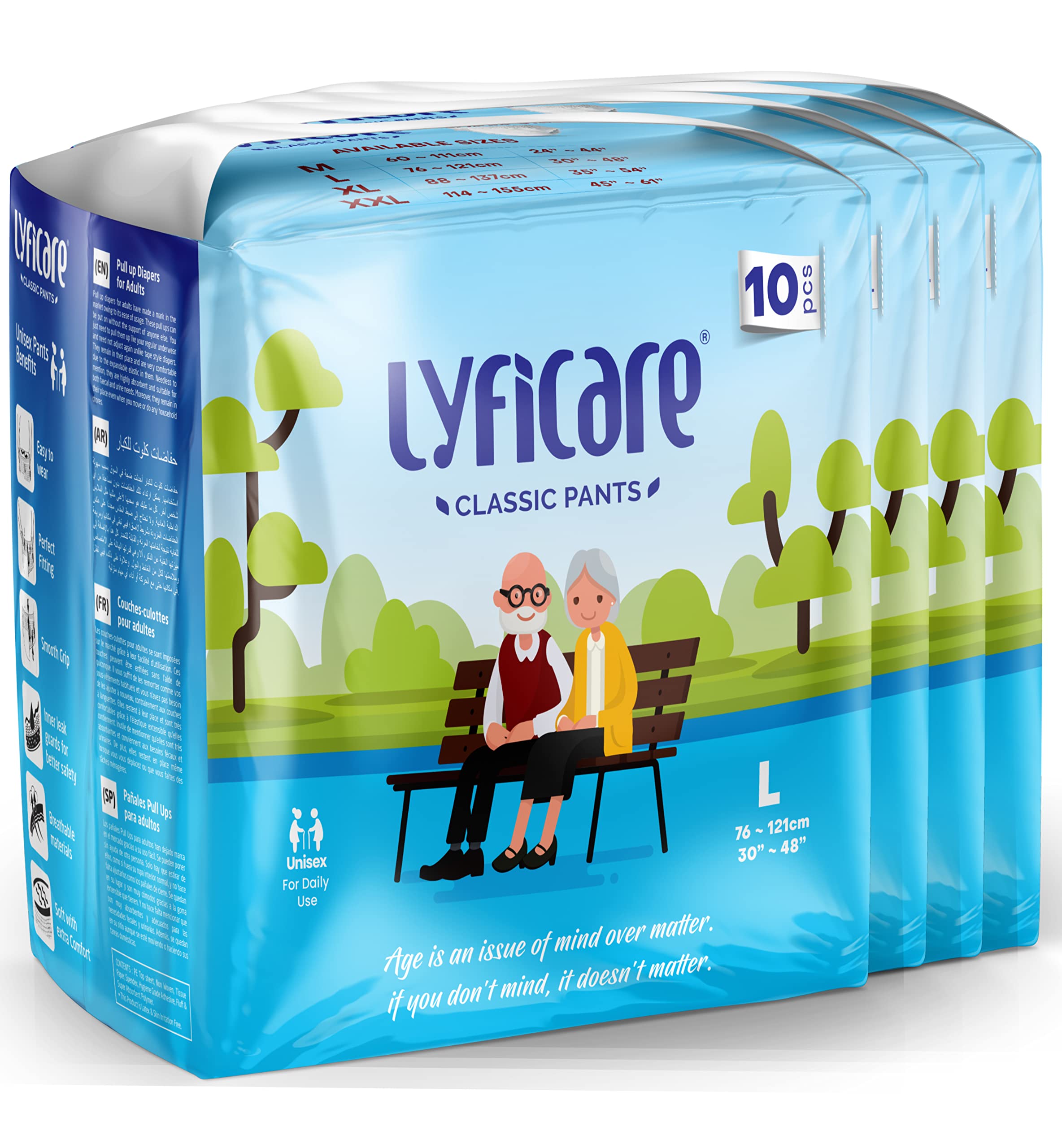 Lyficare Classic Adult Diaper Large Size (L)  40 Units (Pack Of 4) | Unisex Diapers Pants Style | Waist (75100 Cm) | Wetness I