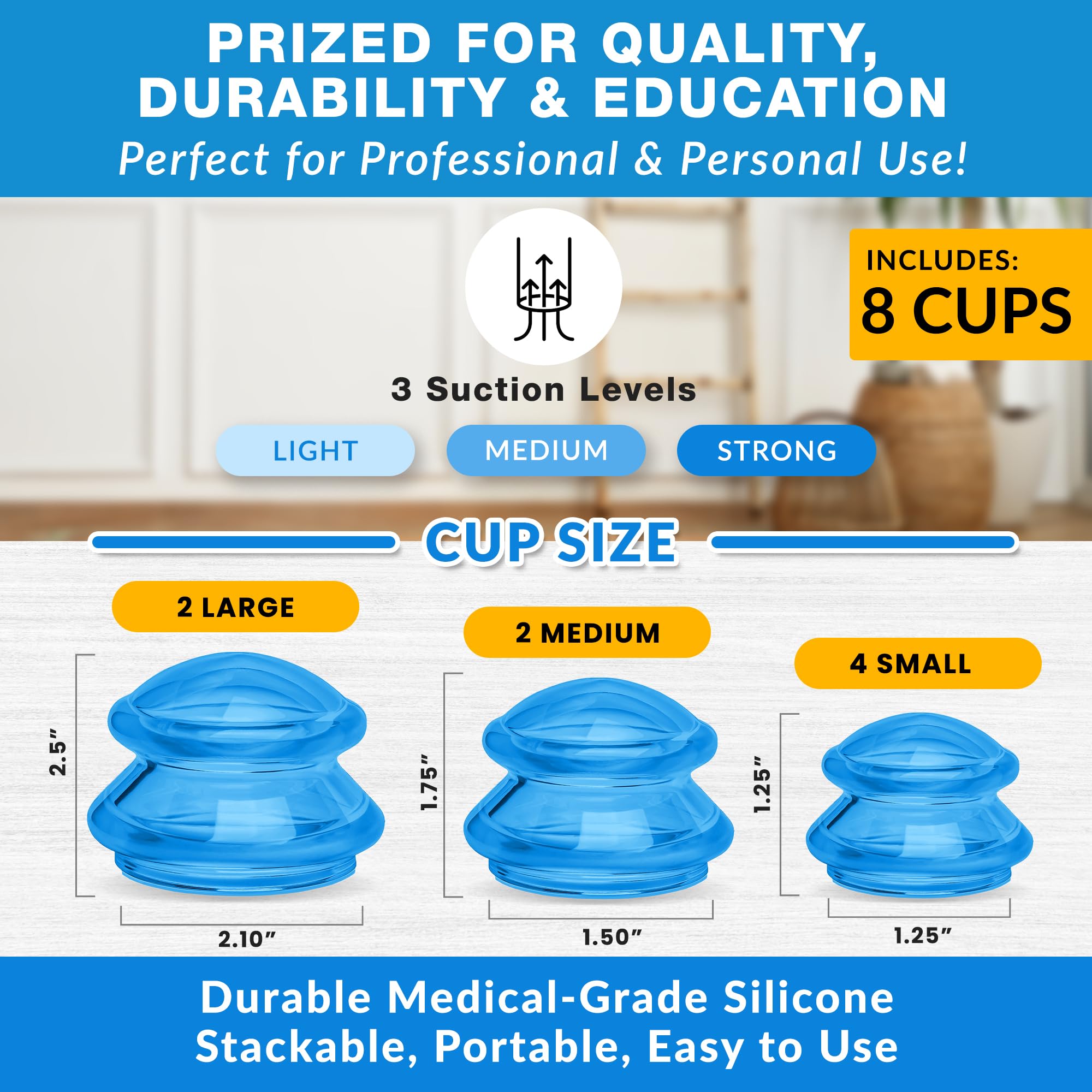 EDGE Silicone Cupping Set, Cupping Kit for Massage Therapy, Long Lasting Cups for Professional & Home Use, Body Sculpt Cup for C