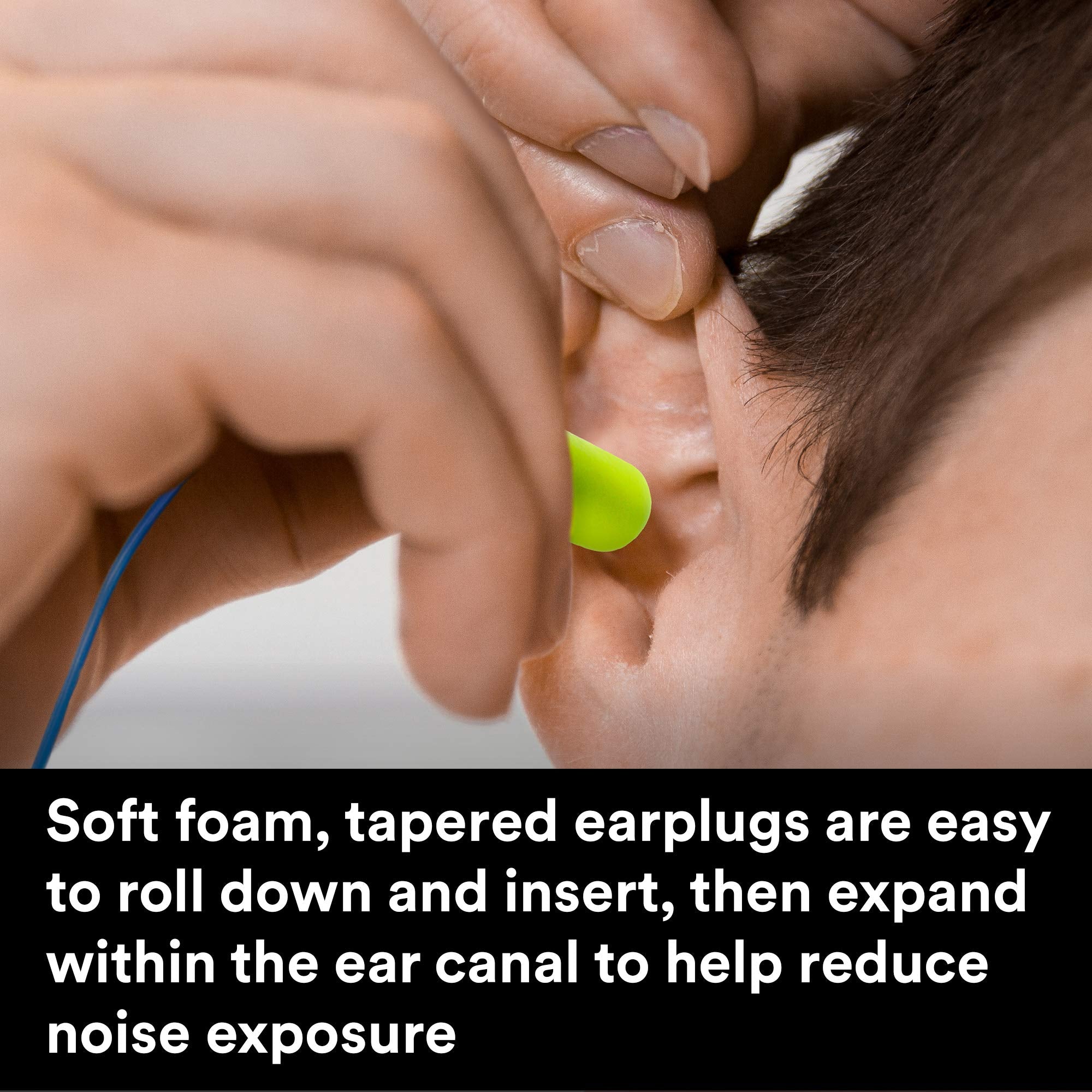 3M Ear Plugs, E-A-Rsoft Yellow Neons 311-4106, Metal Detectable Cord, 200 Pair of Disposable Earplugs, Pairs Wrapped, Regular Si