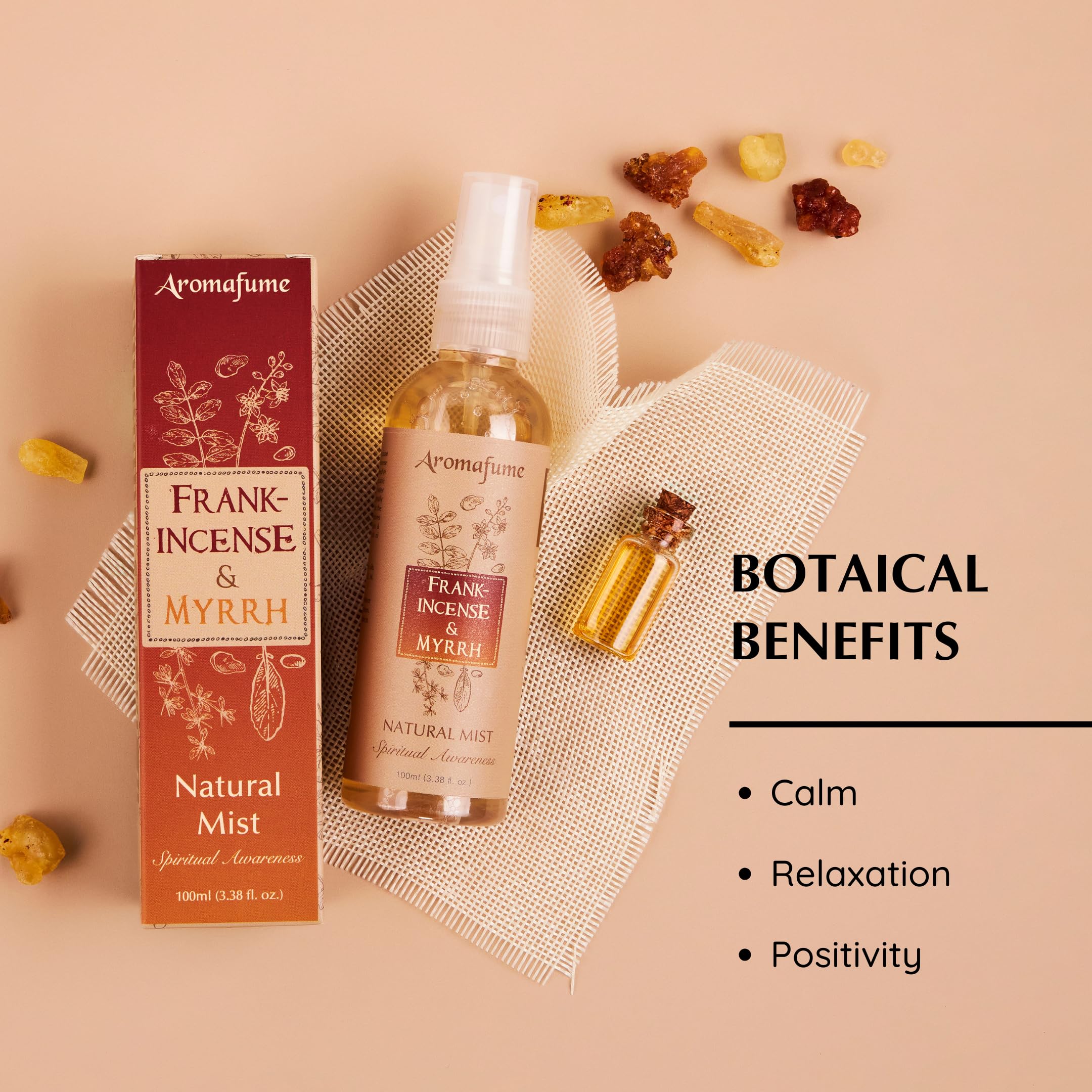 Aromafume Frankincense & Myrrha Natural Resin Mist Spray 100 ml / 3.3oz | Ideal for deep Relaxation, Spirituality & Rituals | Ma