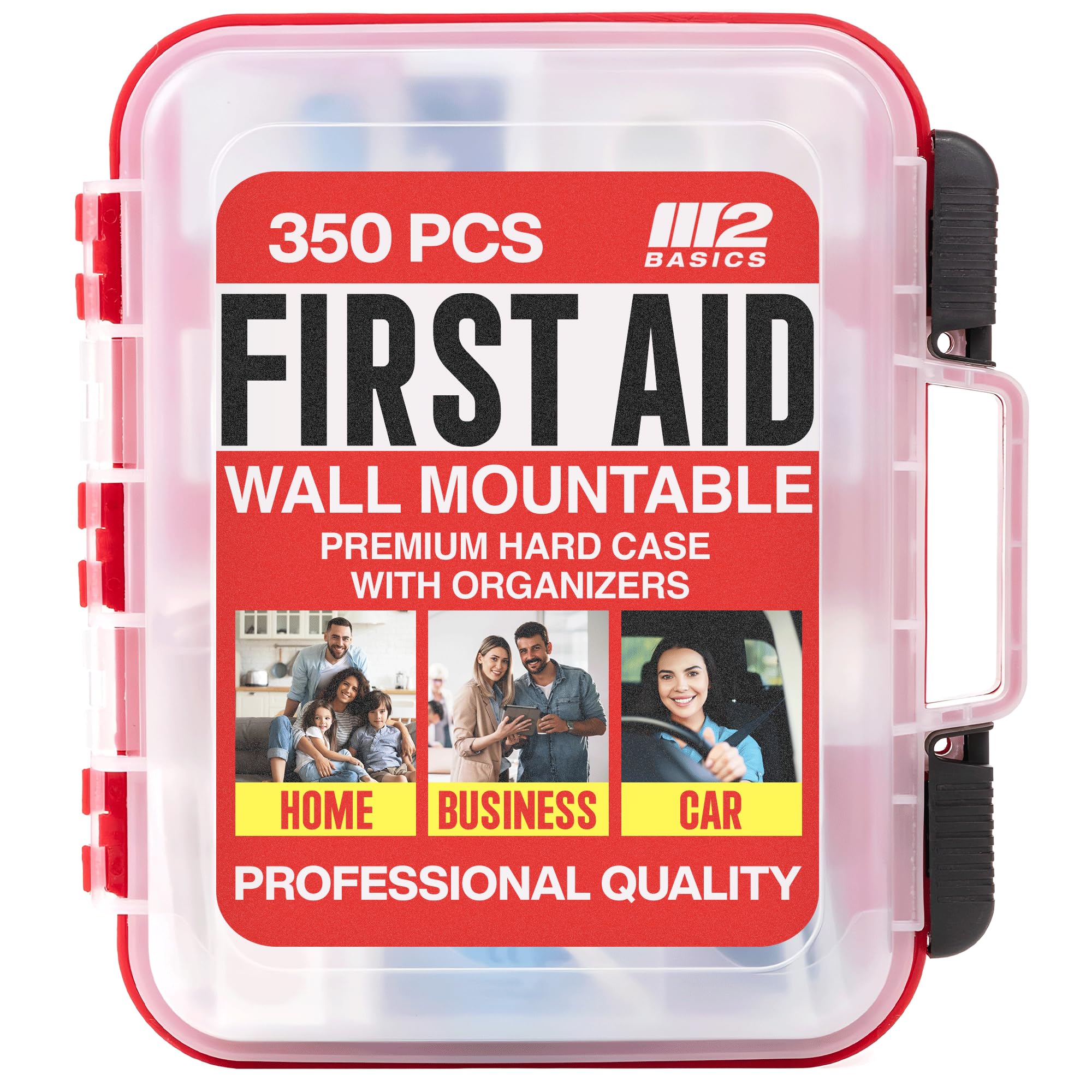 M2 BASICS Professional 350-Piece First Aid Kit - First Aid Kit for Car, Home, Office, Business & Vehicles - Organized Dual-Layer