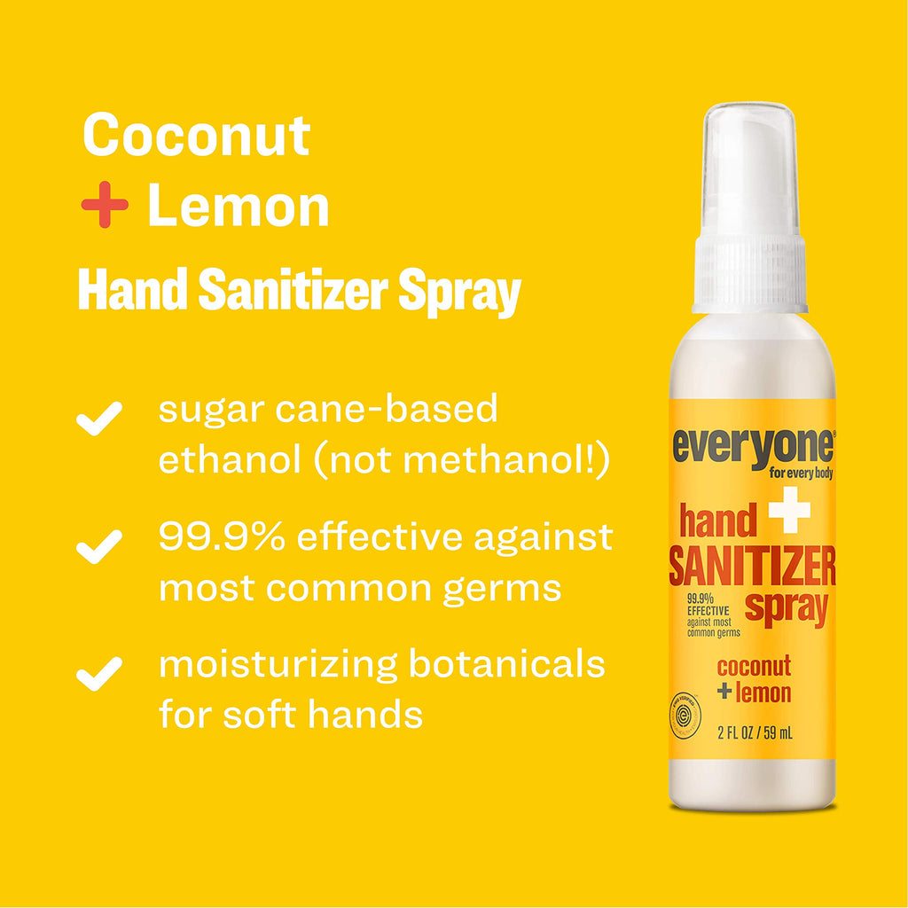 everyone for every body Hand Sanitizer Spray: Coconut and Lemon, Travel Size, 2 Ounce, 6 Count