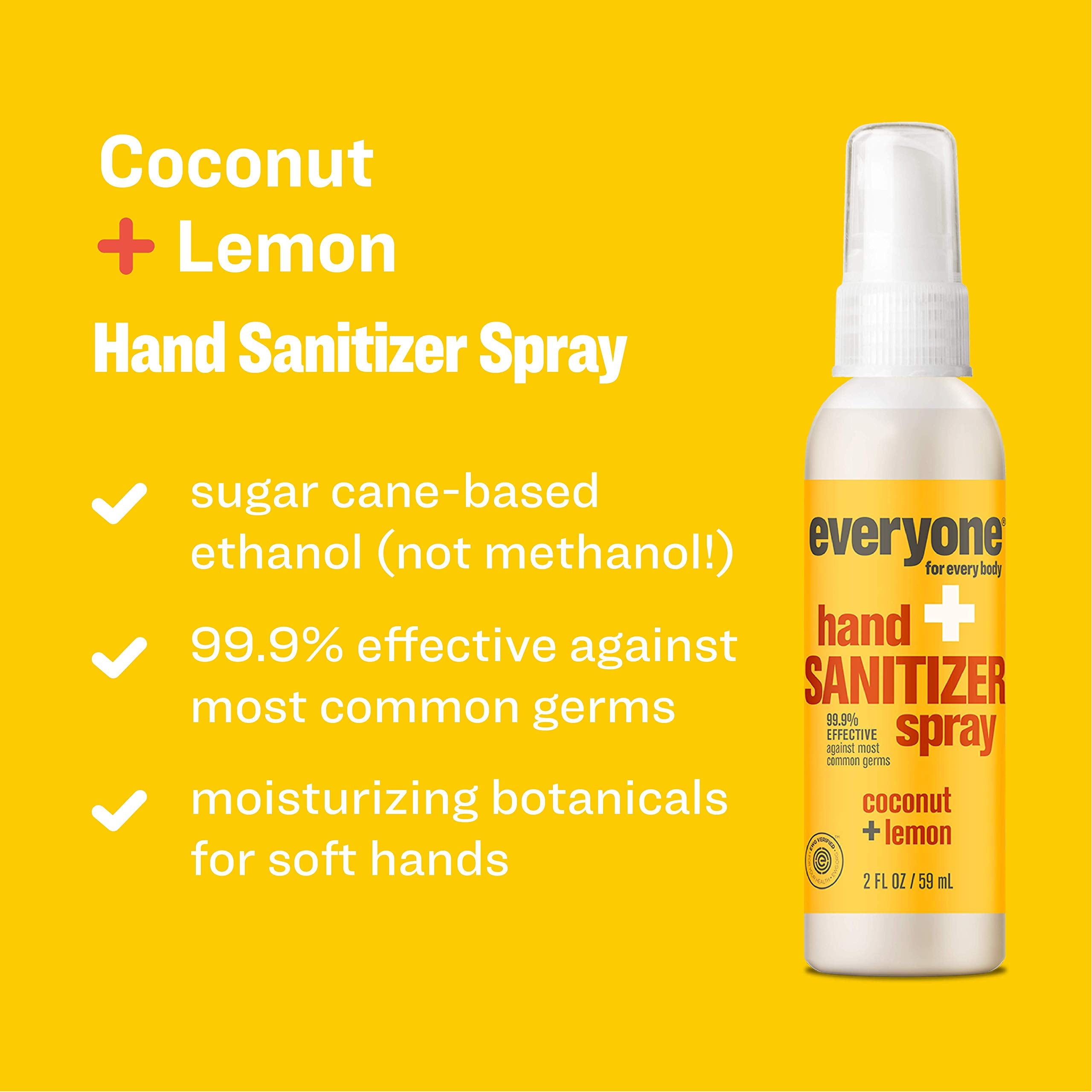 everyone for every body Hand Sanitizer Spray: Coconut and Lemon, Travel Size, 2 Ounce, 6 Count