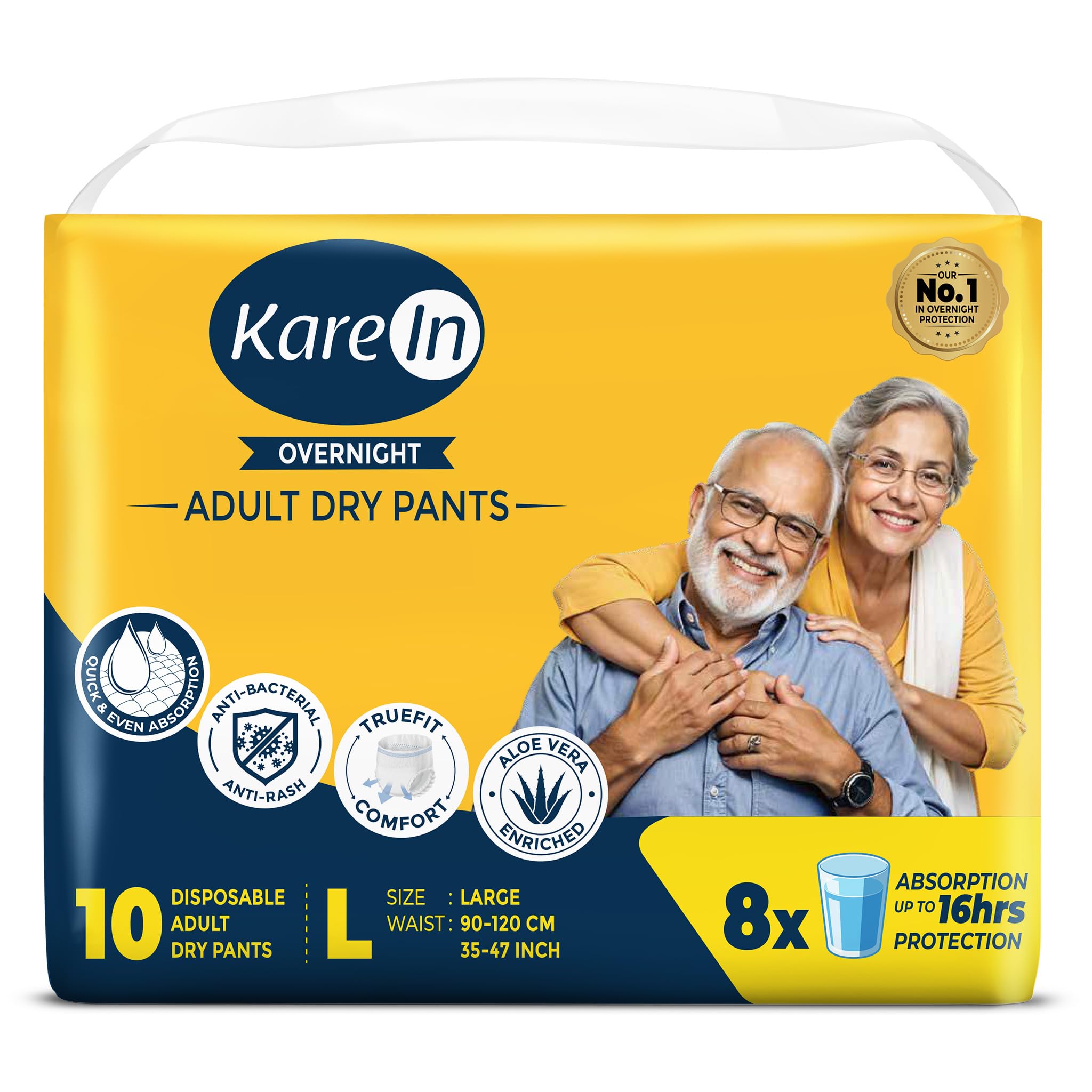 Karein Overnight Adult Diaper Pant L Size, Large, Waist (90120 Cm 3547), 10 Unit, Long Protection Hour, Unisex, Quick & Even