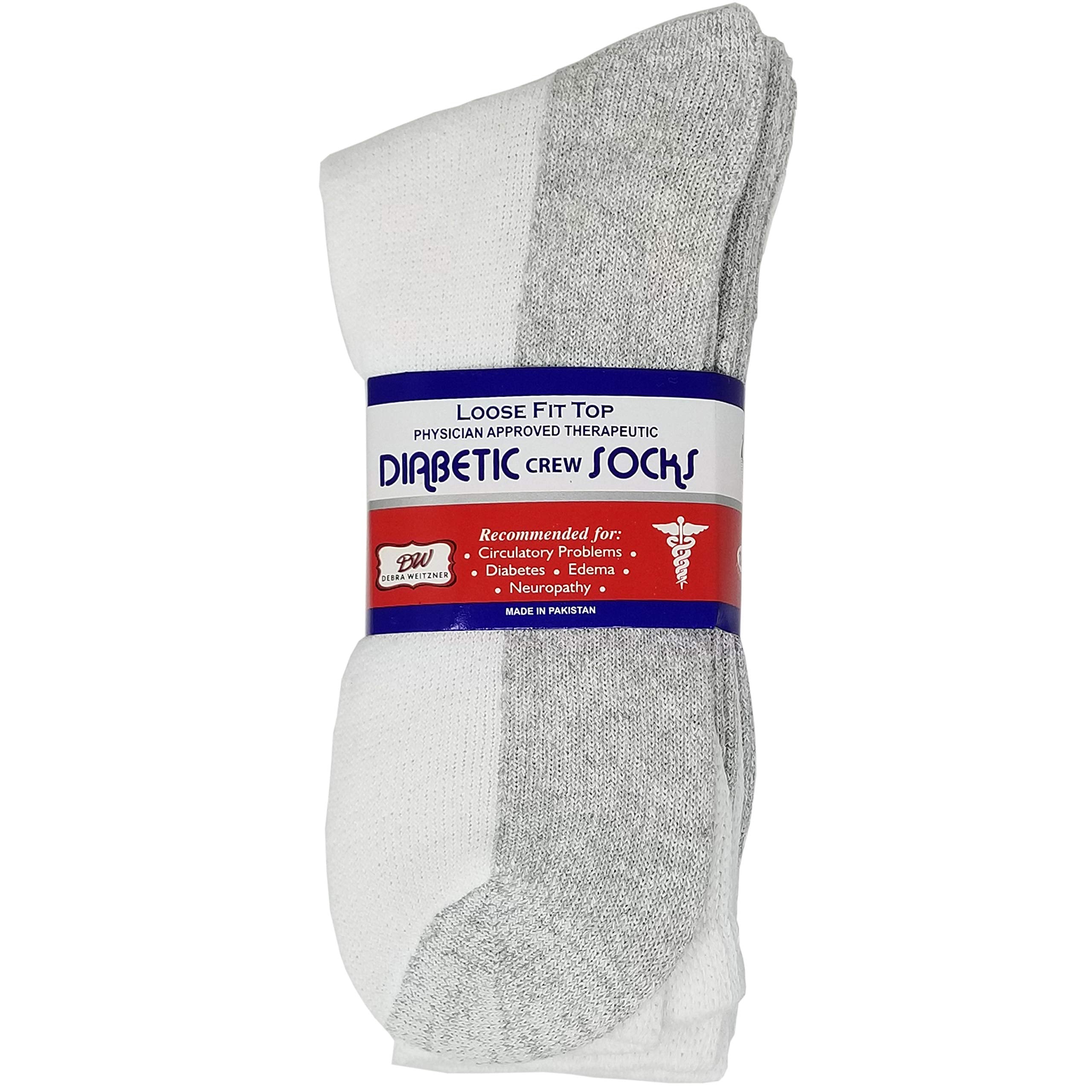 Debra Weitzner 6 Pairs Diabetic Crew Socks Reinforced Heel and Toe Non-Binding Cushion Socks for Men and Women White/Grey Sole 1