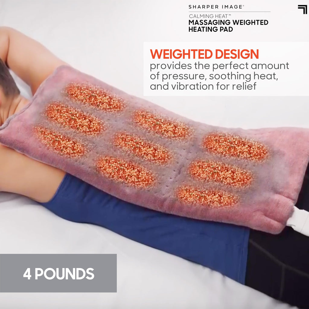 Calming Heat Massaging Weighted Heating Pad by Sharper Image- Weighted Electric Heating Pad with Massaging Vibrations, 6 Setting
