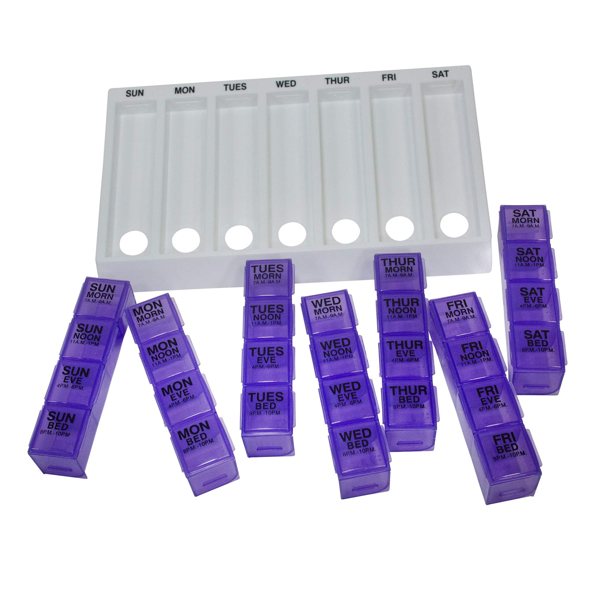 GMS 4 Times Per Day Weekly Slant Tray Pill Organizer - Includes 7 Removable Pill Boxes Designed to Protect and Remind That its M