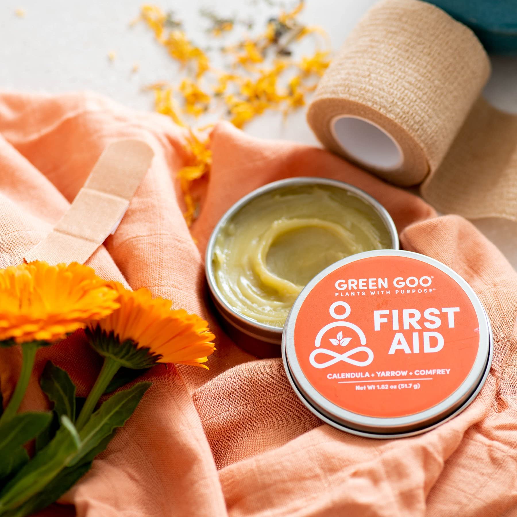 Green Goo Natural Skin Care for Cracked Hands and Feet, White, First Aid, Large Tin, 1.82 Ounce