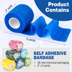AZEN 16 Pack Self Adhesive Bandage Wrap, 2 X 5 Yards Elastic Cohesive Bandage Wrap, Color Athletic Tape, Vet Wrap, Ankle Tape, T