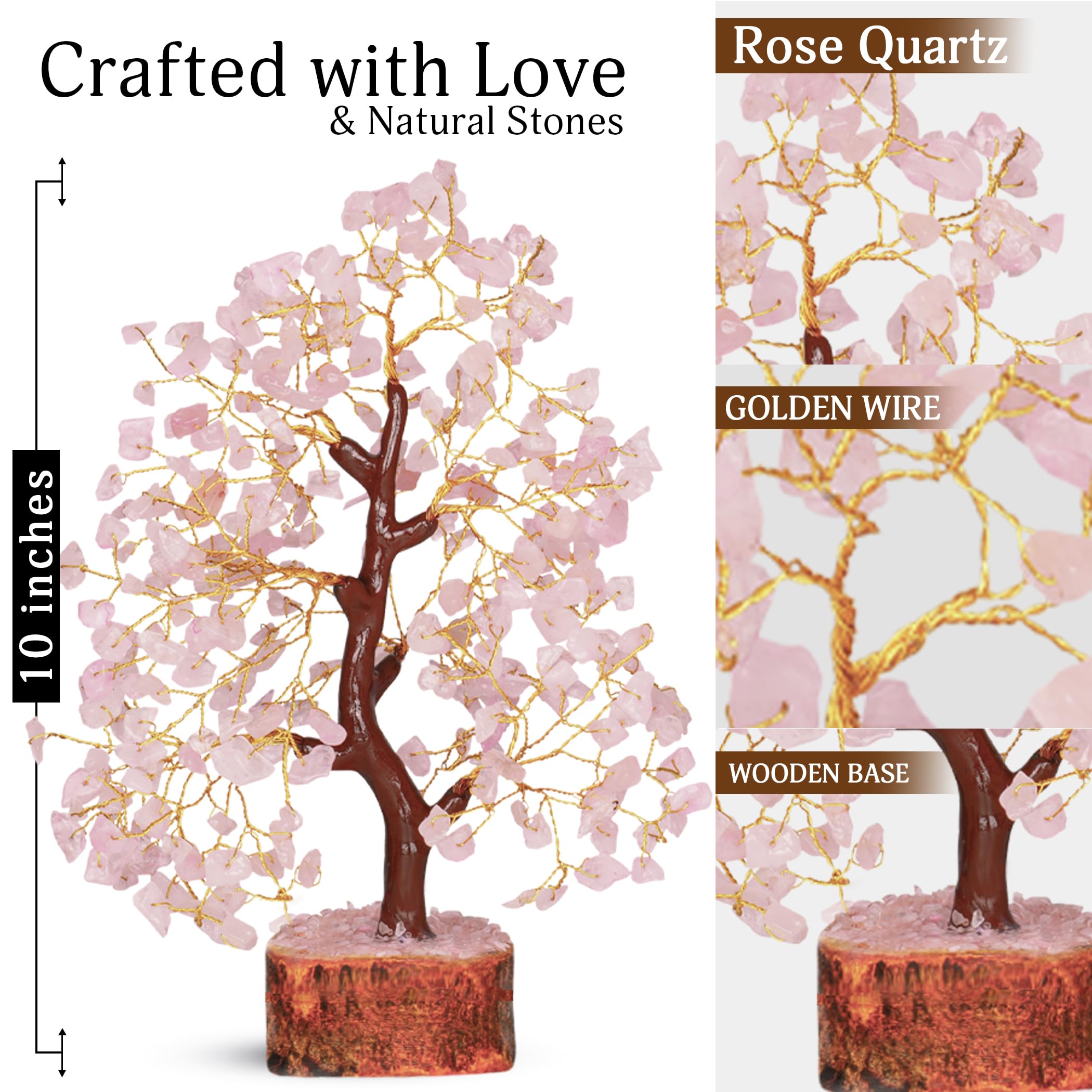 Rose Quarts - Rose Quartz Tree, Crystal Tree of Life, Good Luck Stones and Crystals, Home Decor Gifts, Gem Tree, Crystal Tree fo