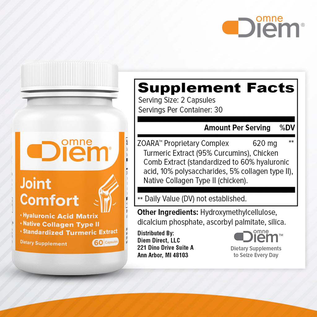 OmneDiem Joint Comfort with ZOARA, 60 Capsules - Dietary Supplement for Comprehensive Joint Care & Comfort