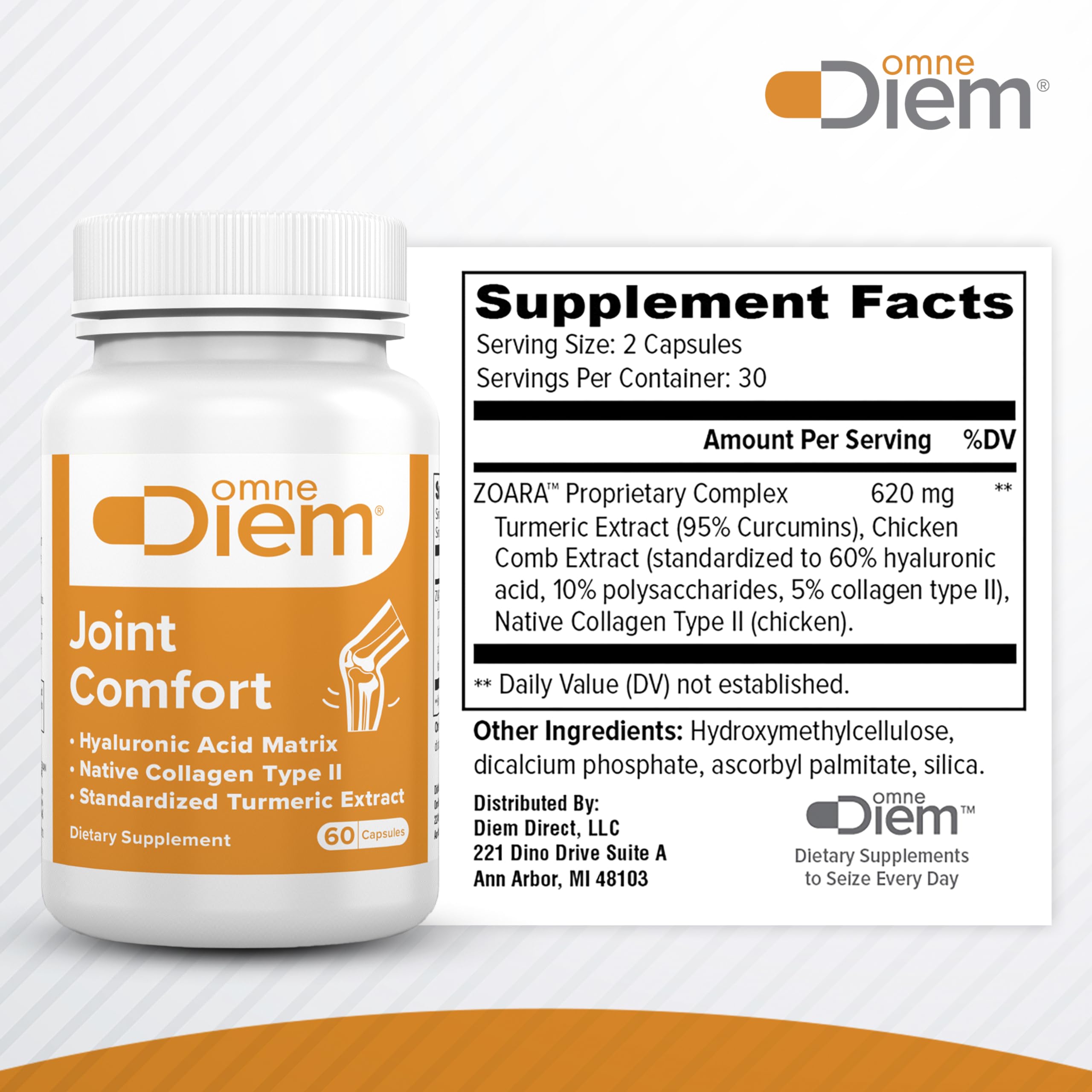 OmneDiem Joint Comfort with ZOARA, 60 Capsules - Dietary Supplement for Comprehensive Joint Care & Comfort