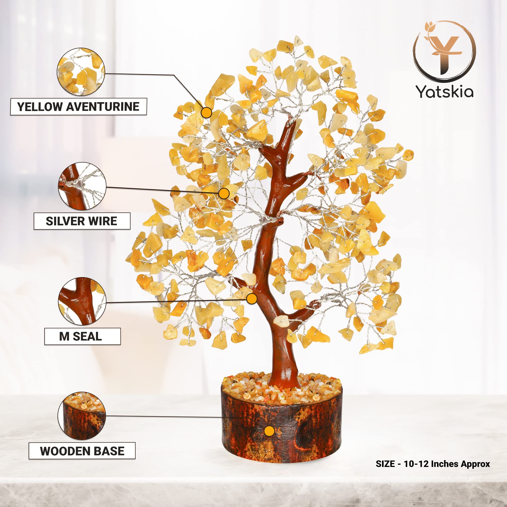 YATSKIA Yellow Aventurine - Crystal Tree, Yellow Crystal, Gem Tree, Chakra Tree, Artificial Trees, Crystal Tree for Positive Ene