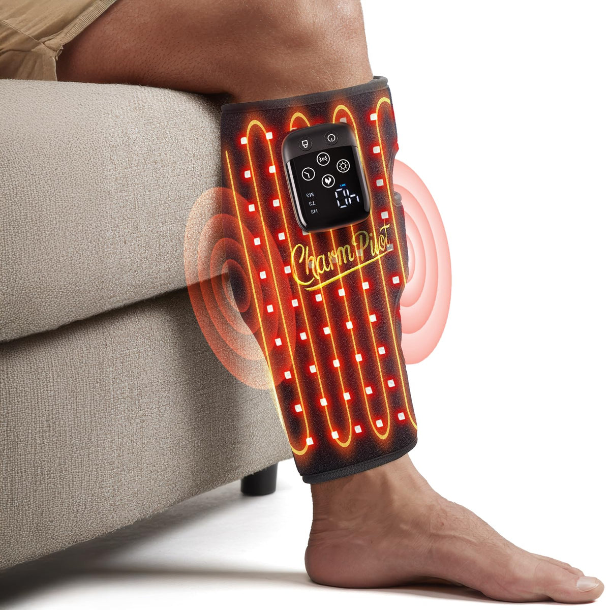 Red Light Therapy Pad for Calf, Heat&Vibration for Leg, 5000mAh(Black)