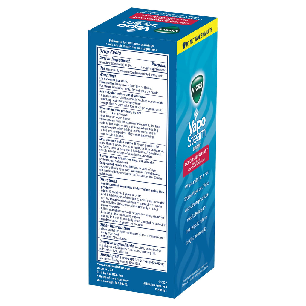 Vicks VapoSteam Medicated Liquid with Camphor, a Cough Suppressant, 8 Oz - VapoSteam Liquid Helps Relieve Coughing, for Use in V