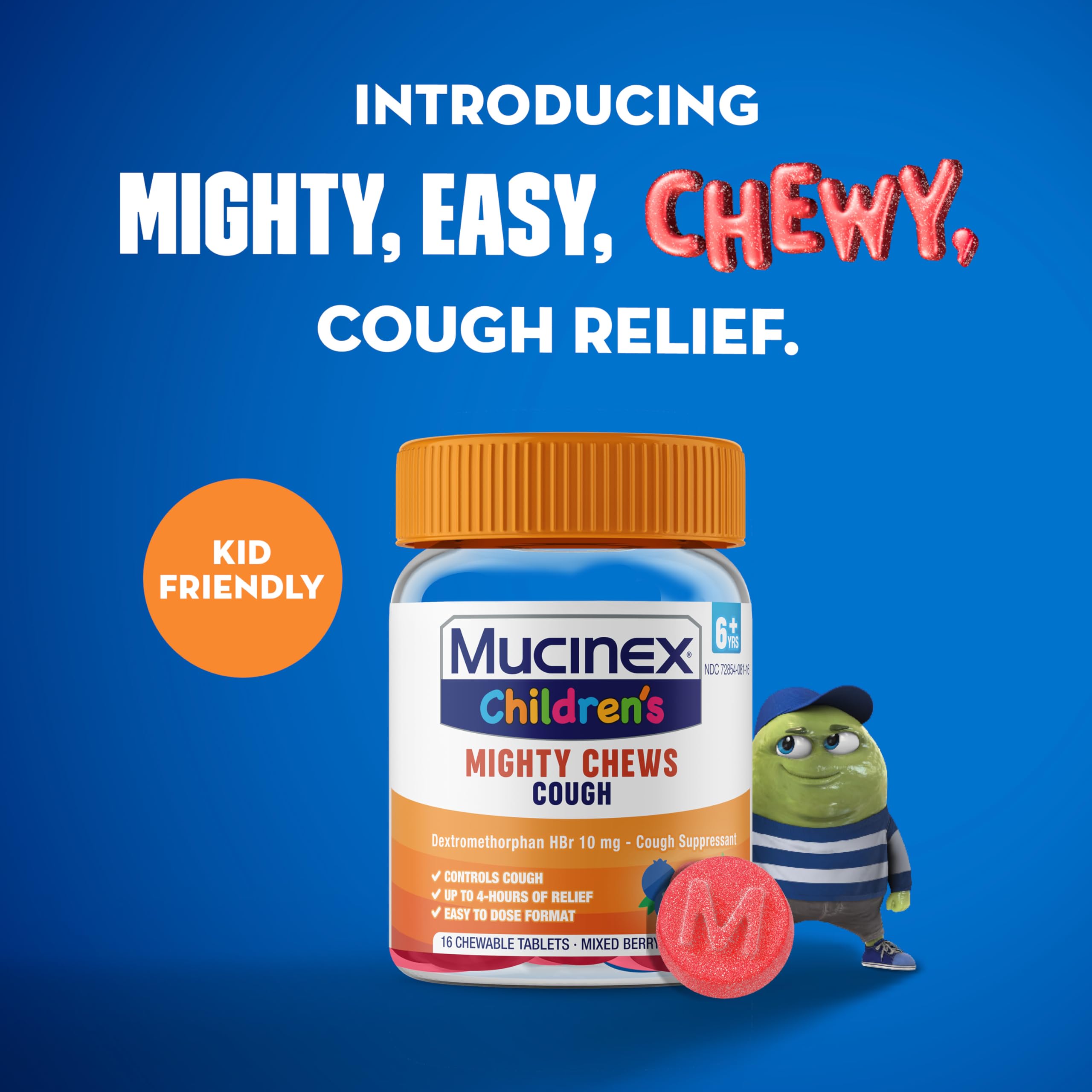 Mucinex Childrens Mighty Chews Kids Cough Medicine, Easy to Dose Cough Suppressant for Kids with Dextromethorphan, Kids Travel