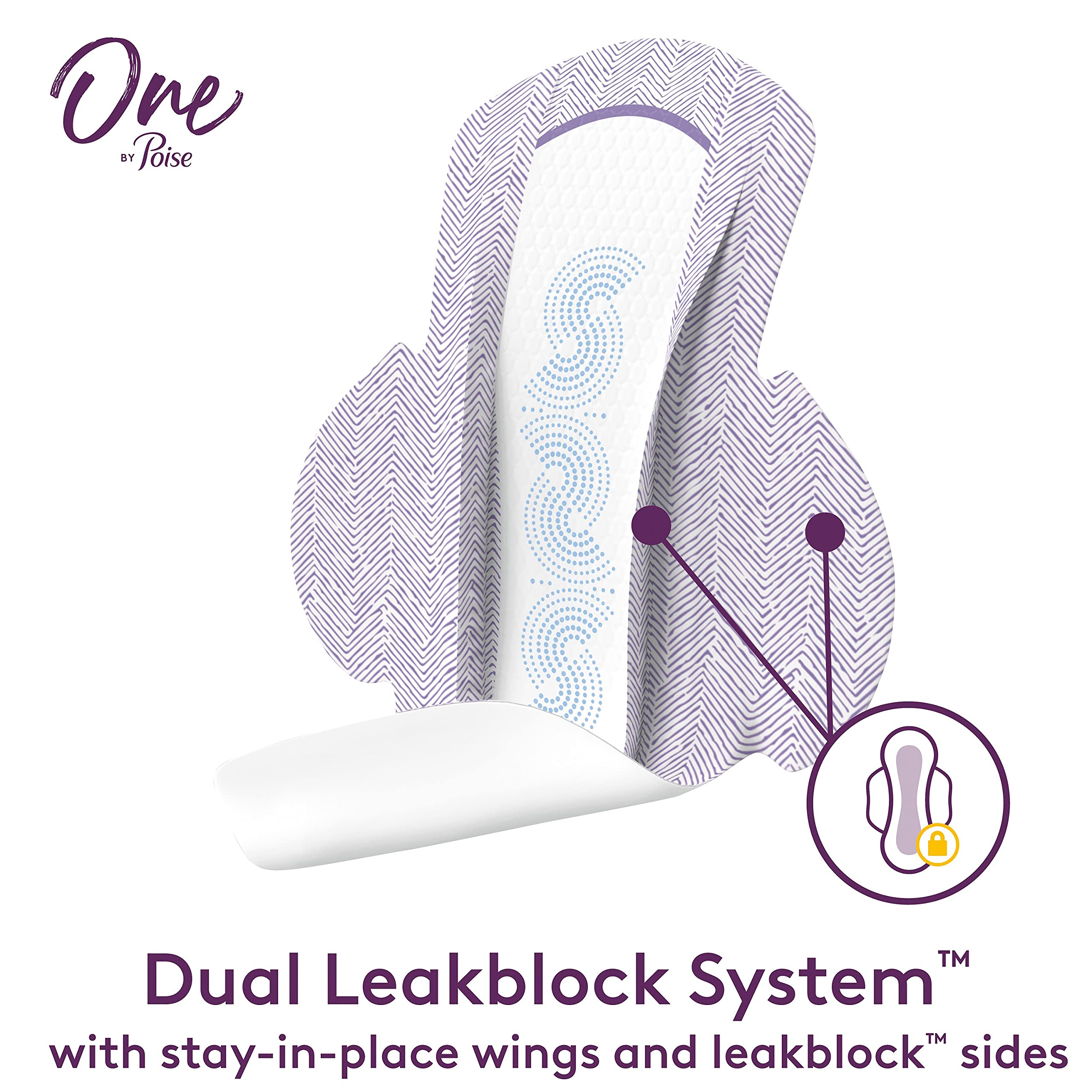One by Poise Feminine Pads with Wings (2-in-1 Period & Bladder Leakage Pads for Women), Regular, Regular Absorbency for Period F