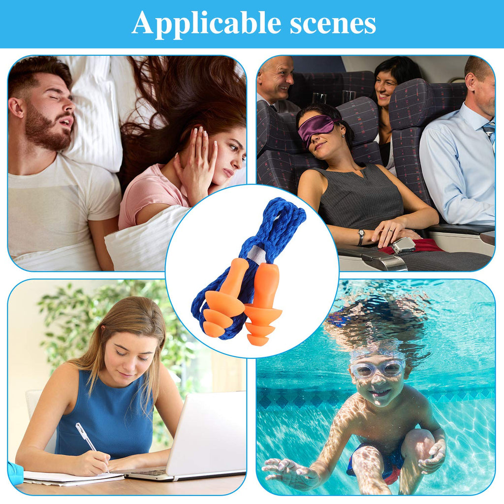 Corded Ear Plugs Silicone Noise Reducing Soft Hearing Protection Earplugs Reusable Rubber for Sleeping Swimming Snoring Sports (