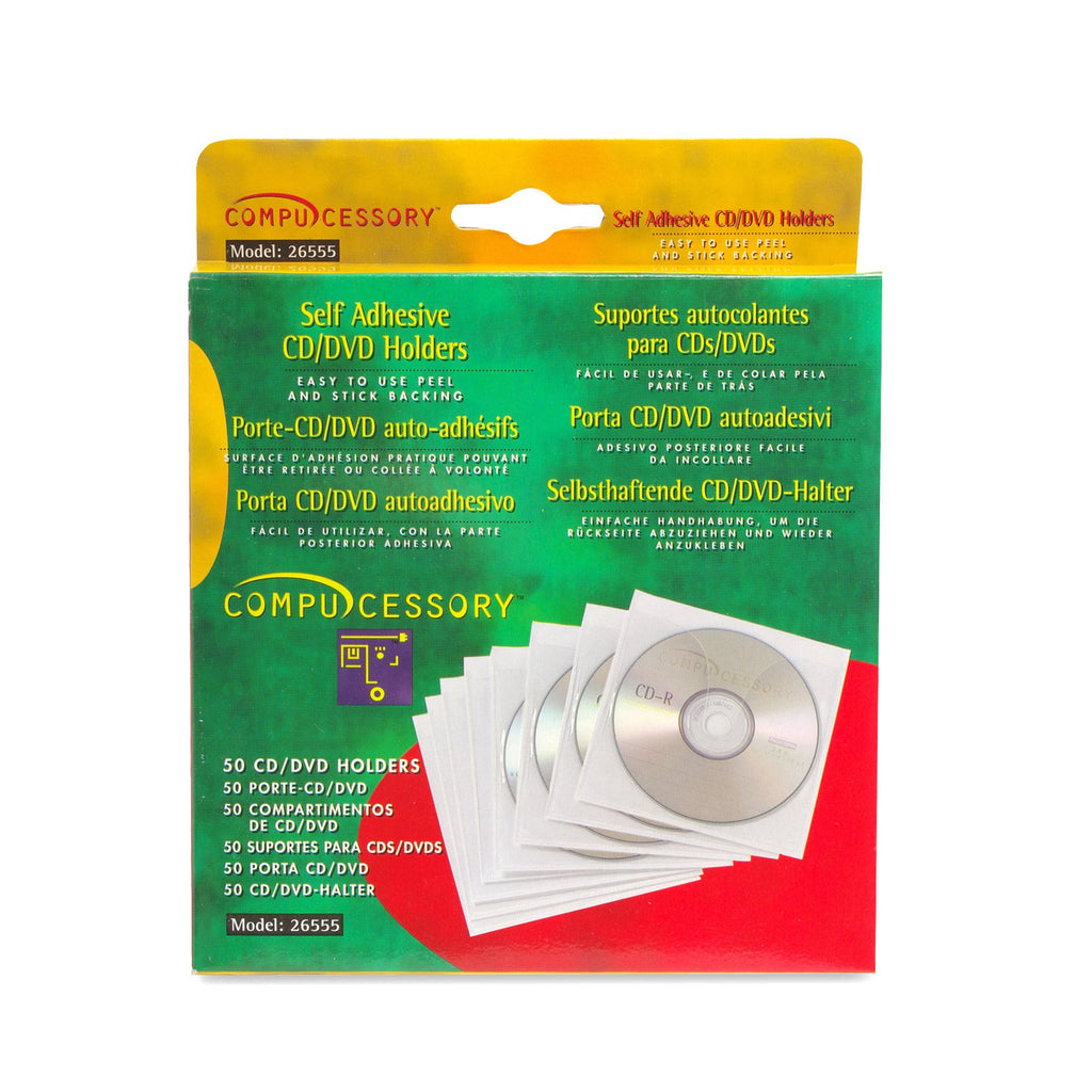 Compucessory 26555 Self-Adhesive CD Holders Polypropylene 50/PK White