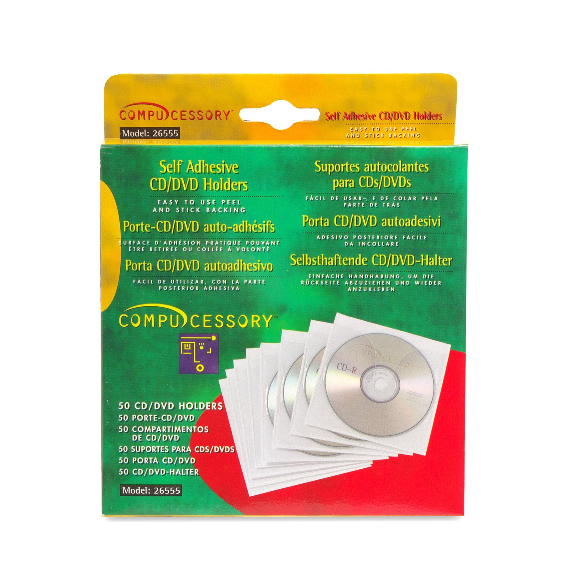 Compucessory 26555 Self-Adhesive CD Holders Polypropylene 50/PK White