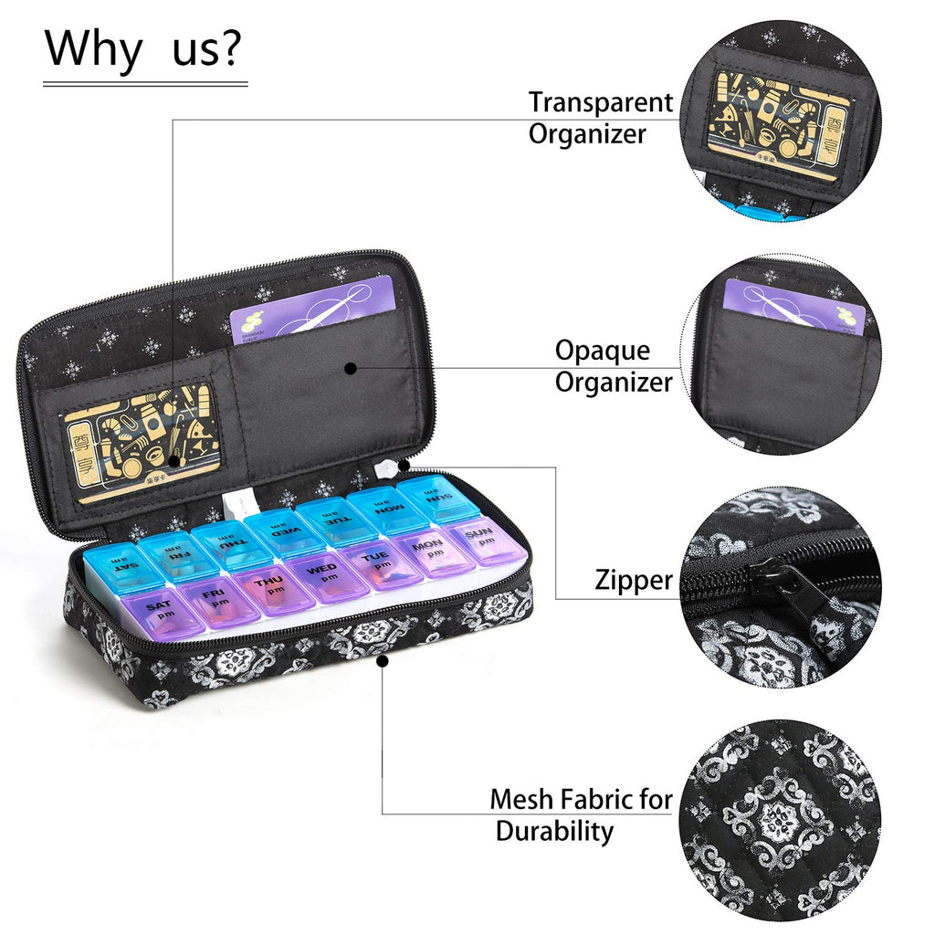 ZUMD Weekly 7 Day Pill Organizer Case 2 Times a Day (AM/PM), Large Portable Pill Box 7 Day for Vitamin Medicine, Pill Case with