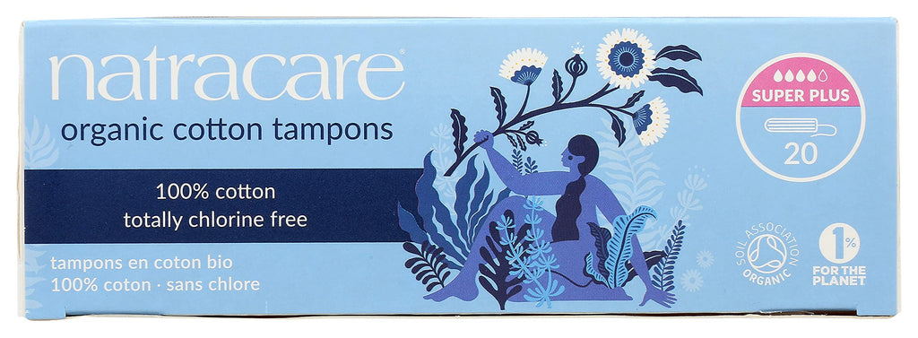 Natracare Non-Applicator 100% Organic Cotton Tampons, Super Plus, Totally Chlorine Free, Biodegradable and Compostable (1 Pack,