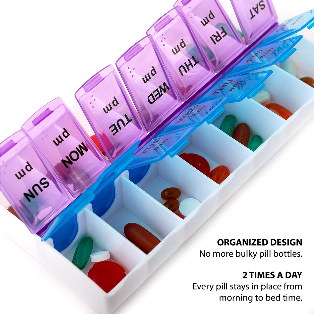 Deke Home - Pill Organizer 2 Times a Day, Weekly Pill Box, 7 Daily Compartments with AM PM Slots, Easy Snap Lids Medication Disp