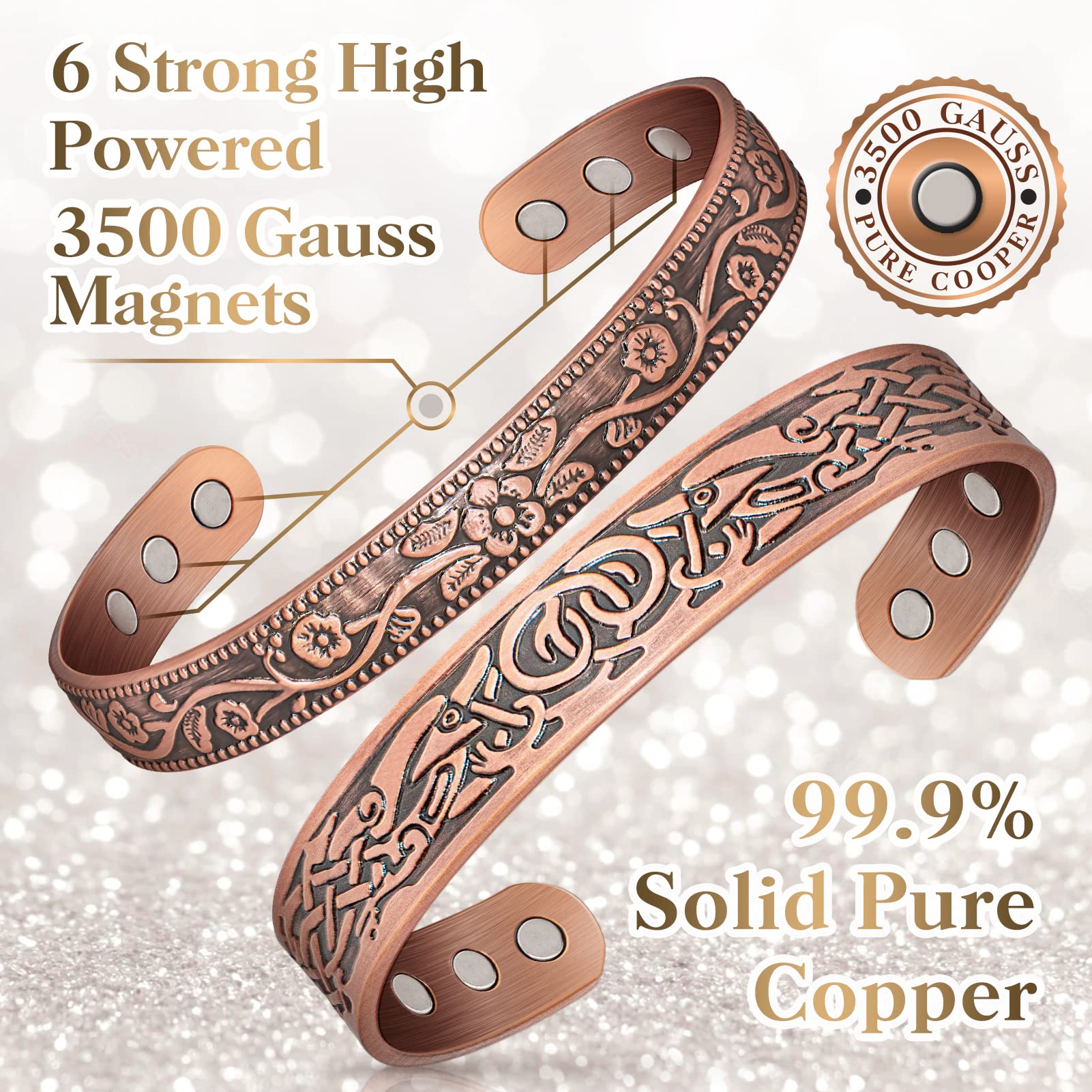 Lymph Drainage Magnetic Copper Bracelet: Magnetic Bracelets for Women & Men, Lymph Detox Bracelet with 6 Magnets - Jewelry Gift