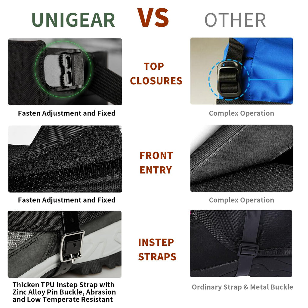 Unigear Snow Leg gaiters, Waterproof Boot gaiters for Hiking Walking climbing Hunting Skiing 1000D Fabric (Medium)