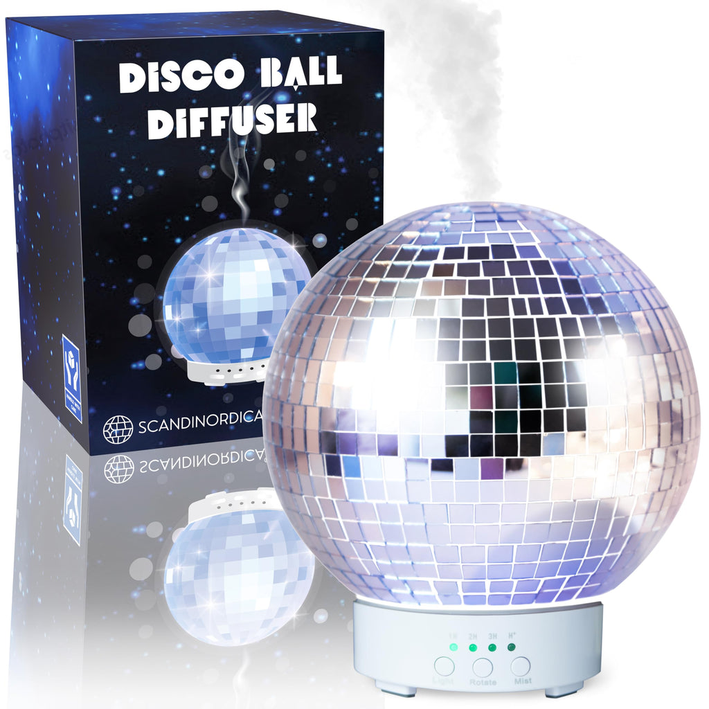 SCANDINORDICA Disco Ball Diffuser Rotating - 300ML Essential Oil Diffuser with Whisper Quiet Operation, 7 Color Night Light & 4 