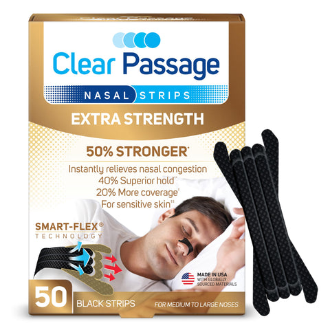 Clear Passage Extra Strength Nasal Strips 50 Ct, Nasal Dilators for Men & Women, Anti Snoring, Instant Congestion Relief for Col