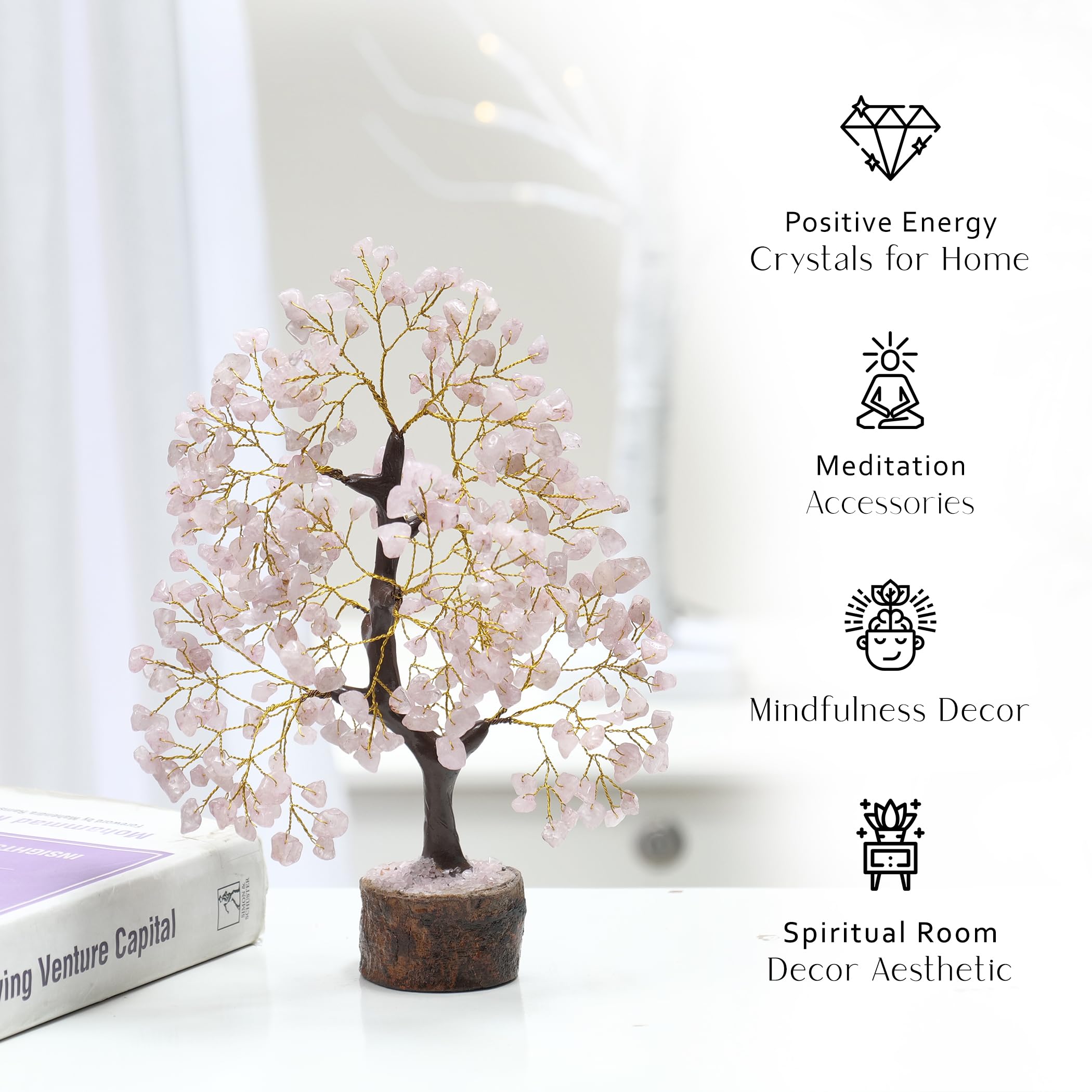 Rose Quartz Money Tree, Crystal Gifts, Rose Quartz Crystals, Fengshui Money Tree, House Warming Gifts New Home, Pink Office Supp
