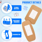 BBTO 200 Pcs Large Assorted Bandages 2 Styles Flexible Fabric Adhesive Bandages Bulk Wounds Care First Aid Supplies Fingertip Ad