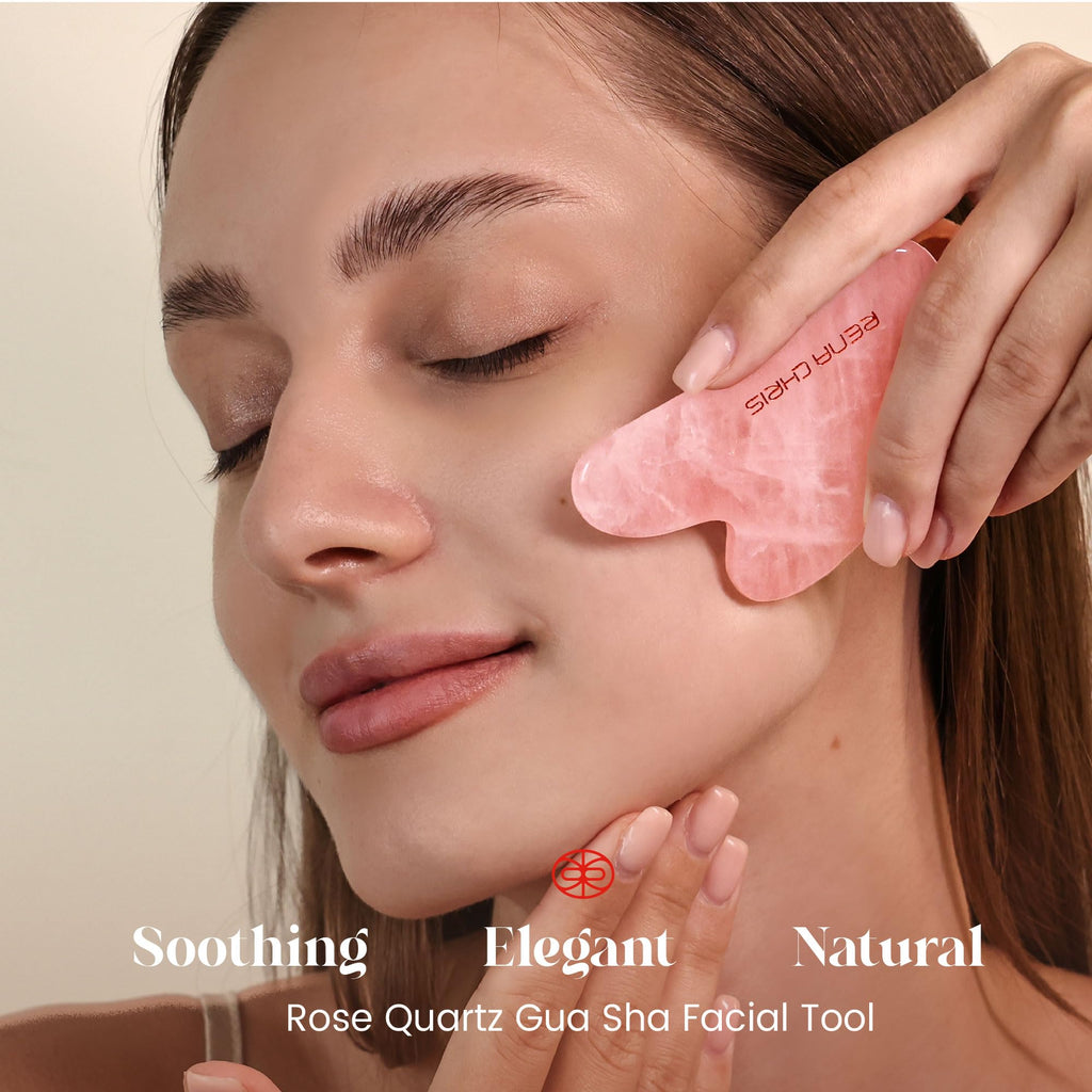 Rena Chris Gua Sha Facial Tools, Natural Jade Stone Guasha Tool, Manual Massage Sticks for Jawline Sculpting and Puffiness Reduc