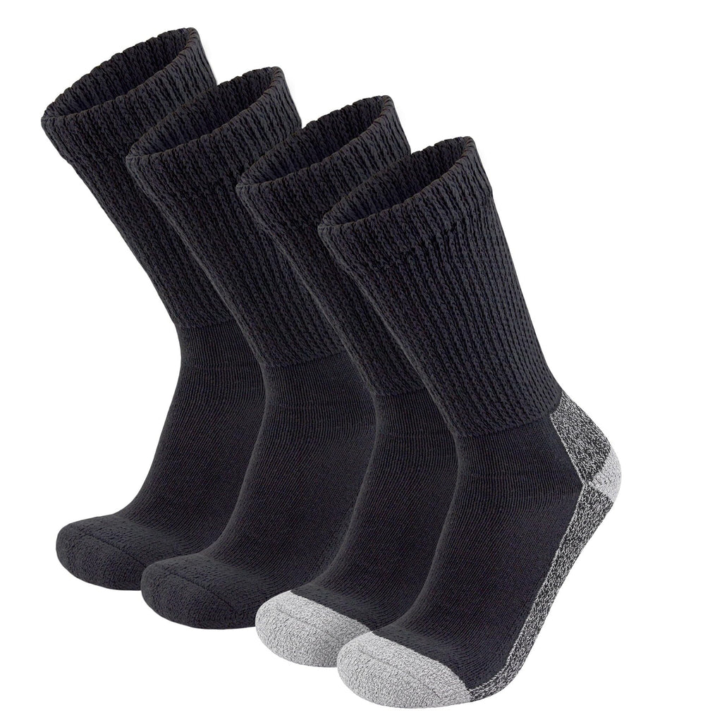 4 Pairs of Diabetic Extra Thick Warm Cotton Socks, Triple Cushioned Crew Slipper Socks (2 Pairs Black and 2 Pairs Black with Gra