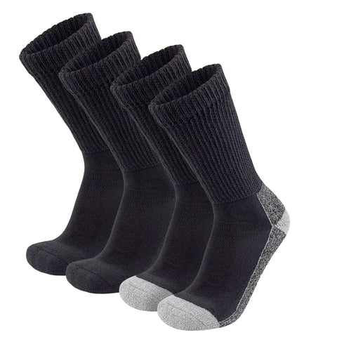 4 Pairs of Diabetic Extra Thick Warm Cotton Socks, Triple Cushioned Crew Slipper Socks (2 Pairs Black and 2 Pairs Black with Gra