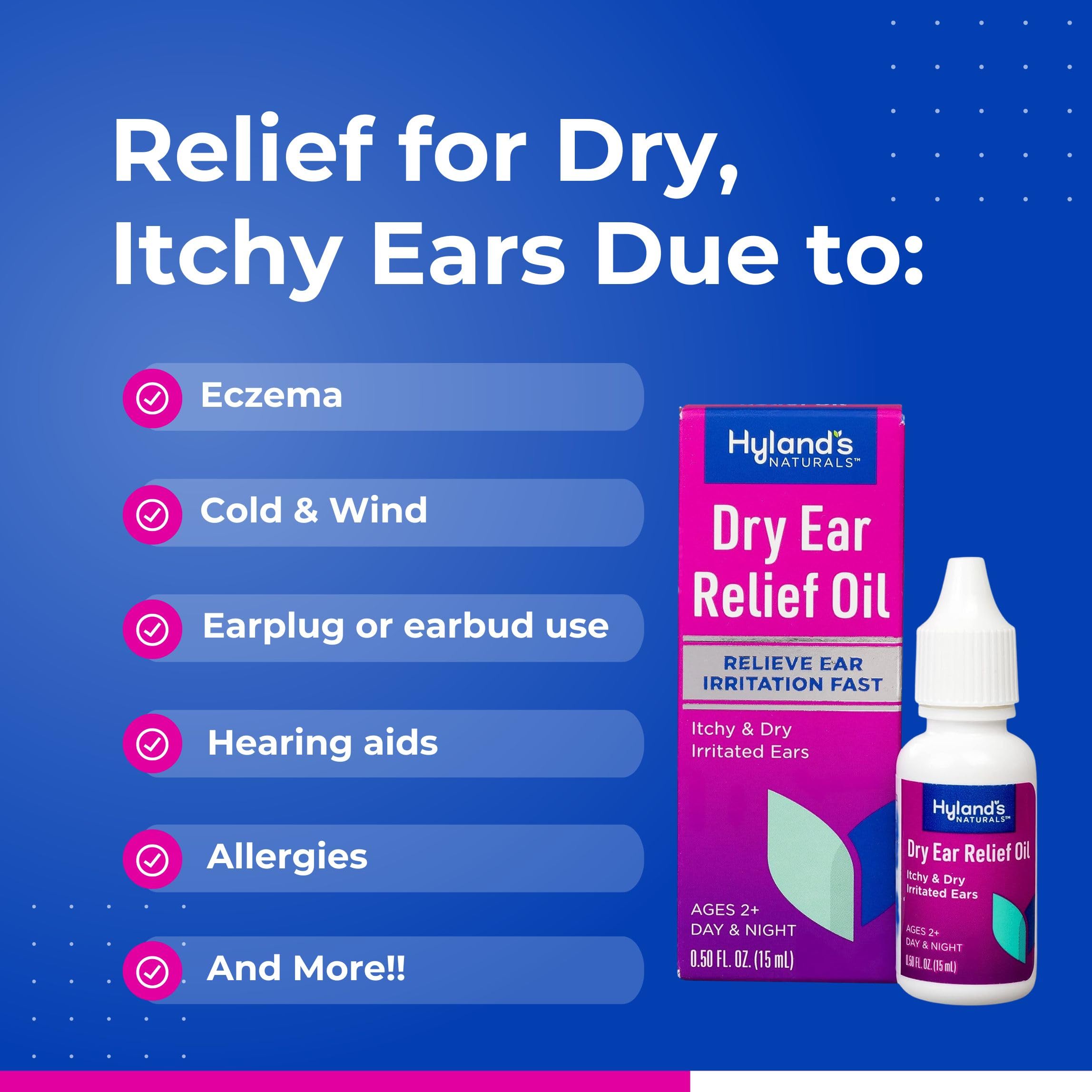Hyland's Dry Ear Relief Oil, Relieve Ear Irritation Fast, for Itchy and Dry Irritated Ears, Ages 2 and up, Day and Night Drops,