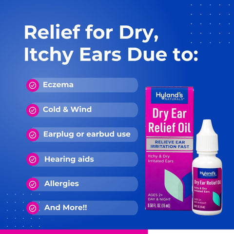 Hyland's Dry Ear Relief Oil, Relieve Ear Irritation Fast, for Itchy and Dry Irritated Ears, Ages 2 and up, Day and Night Drops, 