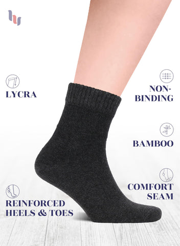 Hugh Ugoli Diabetic Socks for Men, Loose Ankle Socks Bamboo, Extra-Wide, Thin, Seamless Toe and Non-Binding Top, 4 Pairs, Charco