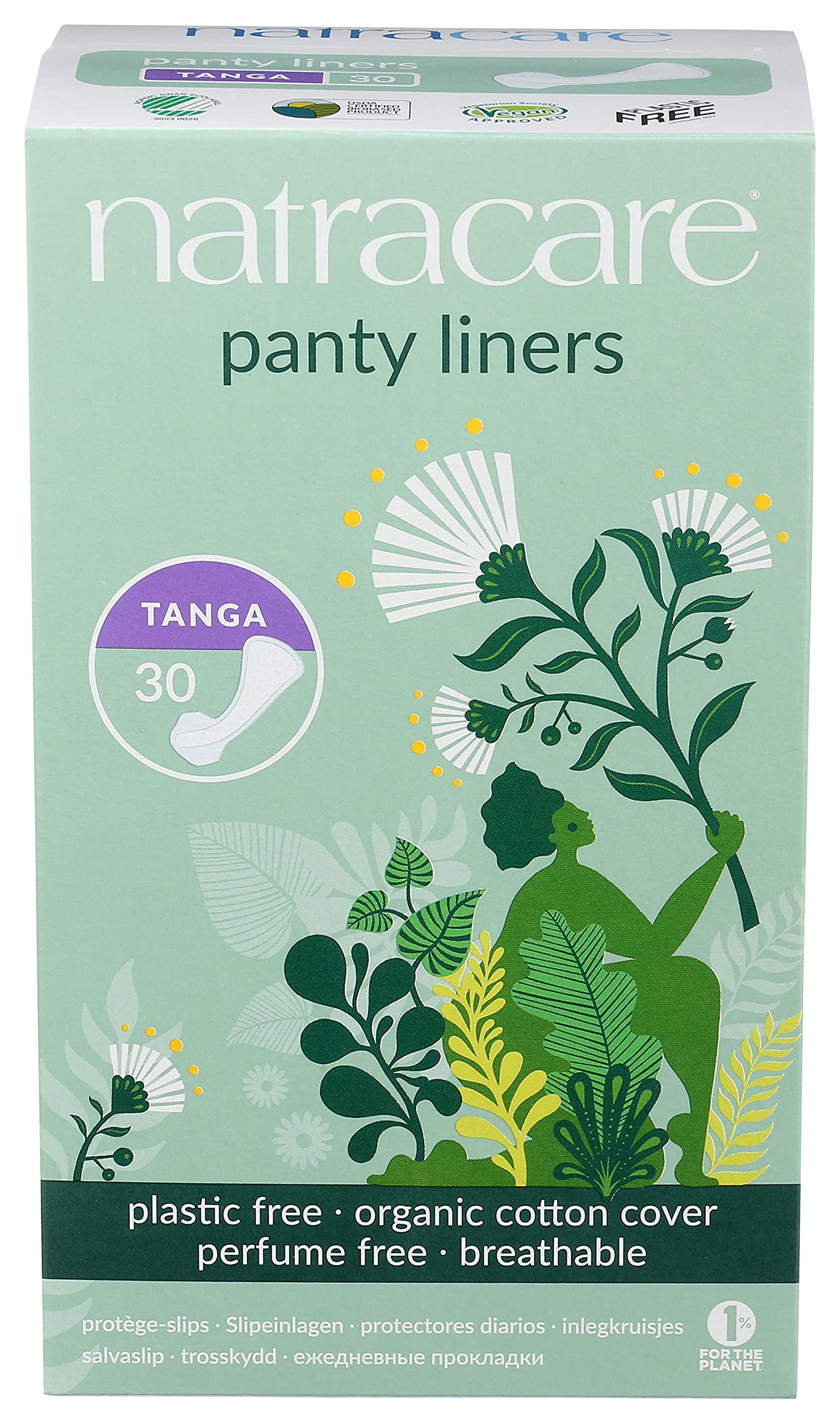 Natracare Natural Organic Thong Style Panty Liners, Made with Certified Organic Cotton, Ecologically Certified Cellulose Pulp an