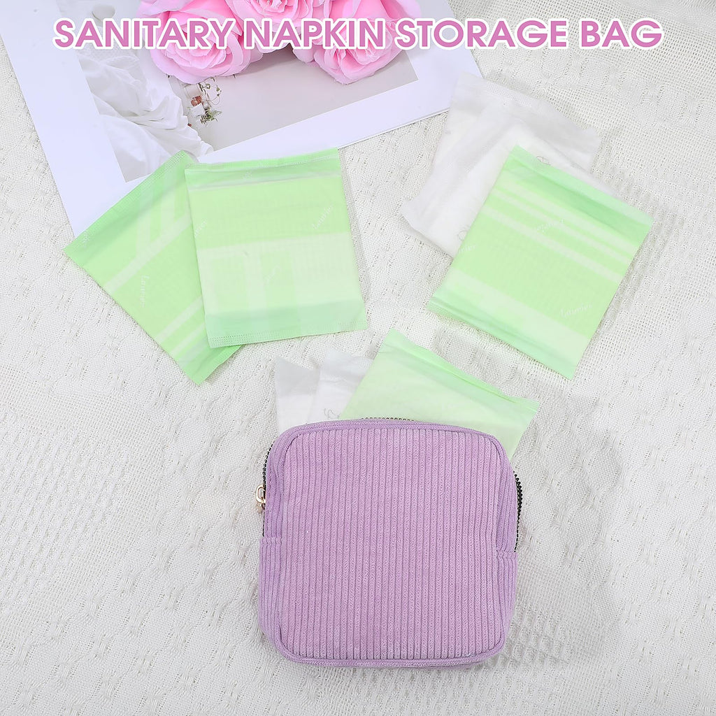 Feminine Menstrual Care Bags for Teen Girls, Mini Corduroy Period Bag for Storing Sanitary Napkins Portable Makeup Pouch with Zi