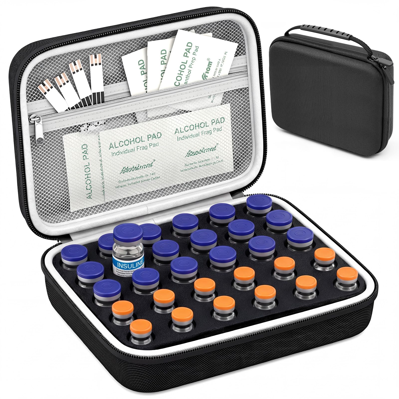 Teenyyou 30 Slots Fit 10ml/3ml Insulin Peptide Fridge Carrying Case Vial Holder Storage Bag Protector, Fits Standard Vials, Insu