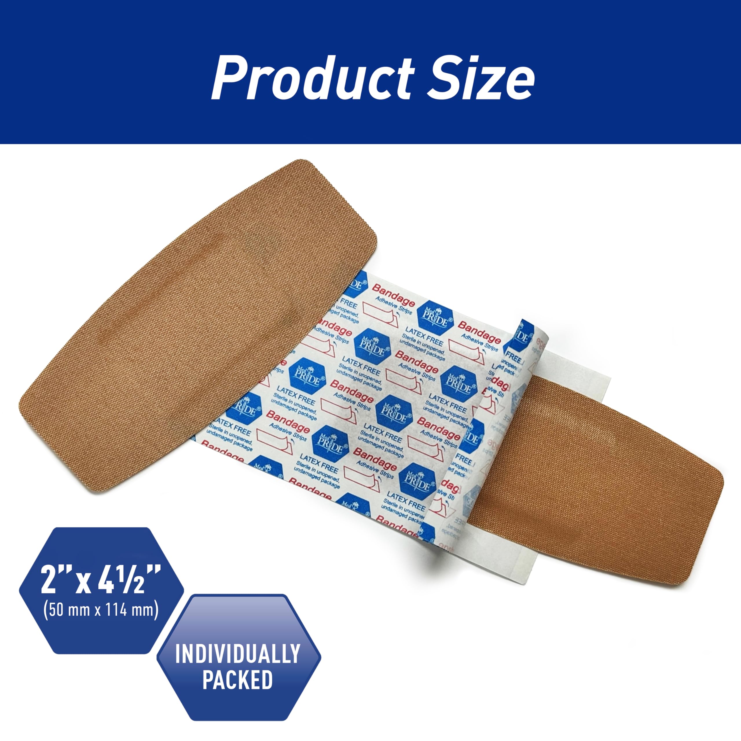 MED PRIDE Sterile Hypoallergenic Fabric Adhesive Bandages, Latex Free, Individually Wrapped, Flexible and Breathable (2    x 4.5