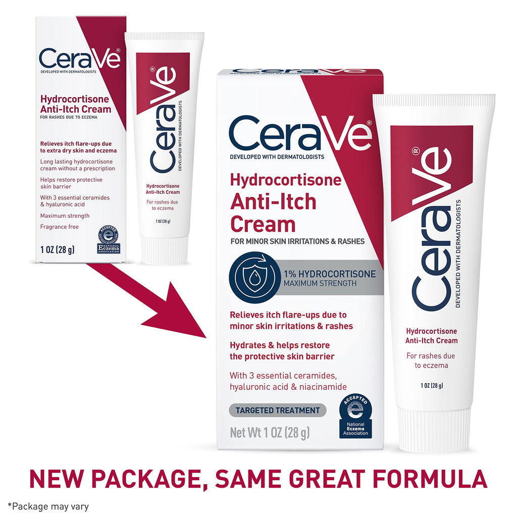 CeraVe 1% Hydrocortisone Anti-Itch Cream, Fragrance-Free Relief for Eczema-Prone & Dry Skin, 1 Ounce
