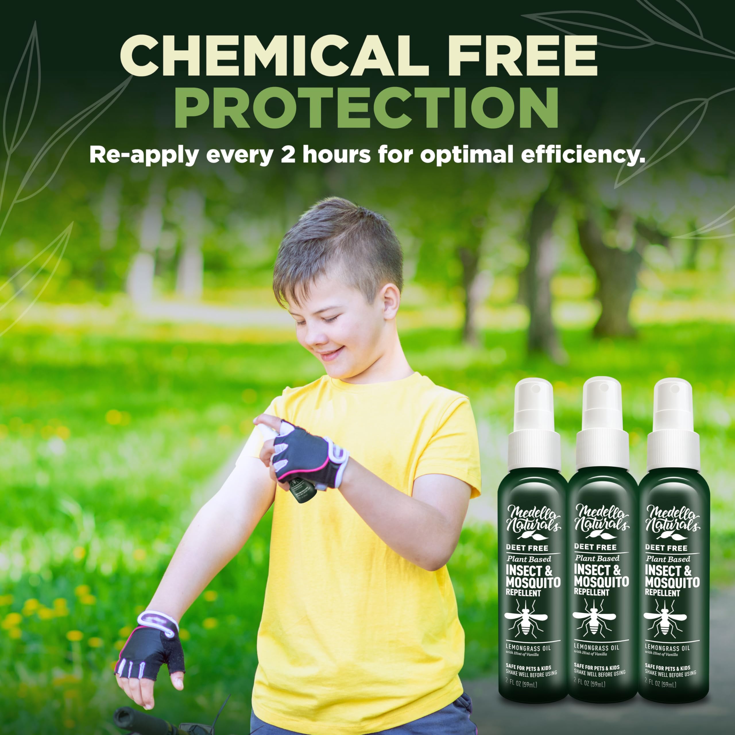 Deet-Free Insect & Mosquito Repellent Pack of 3 (2oz) - Nice Smelling Insect Repellent with Lemongrass Oil Safe for Pets and Kid
