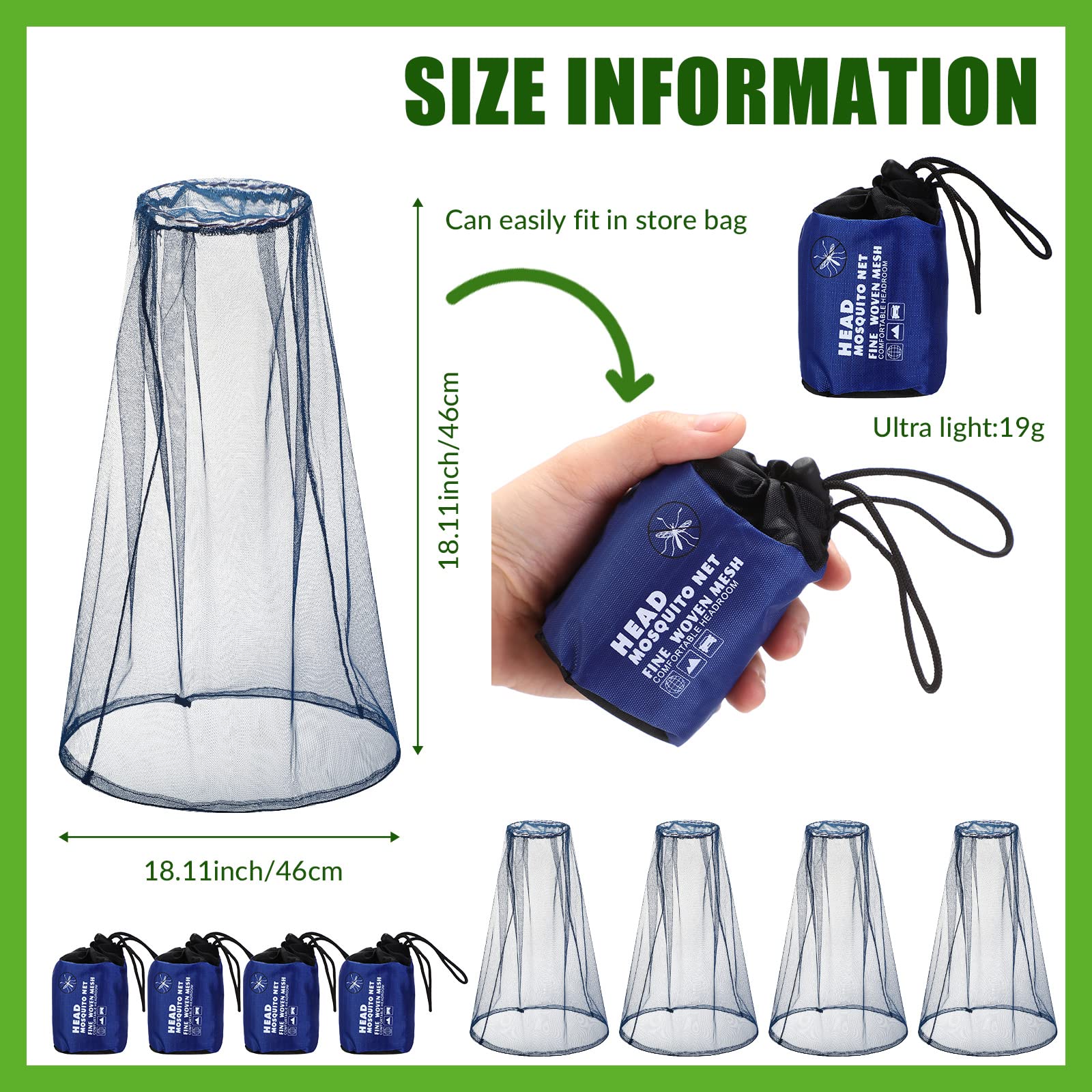 Hestya 4 Pack Mosquito Face Mesh Net Protecting Net for Outdoor Hiking Camping Climbing Mosquito Fly Insects Preventing (Blue)