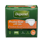 Depend Incontinence Protection with Tabs, Maximum Absorbency, L , 16 ct